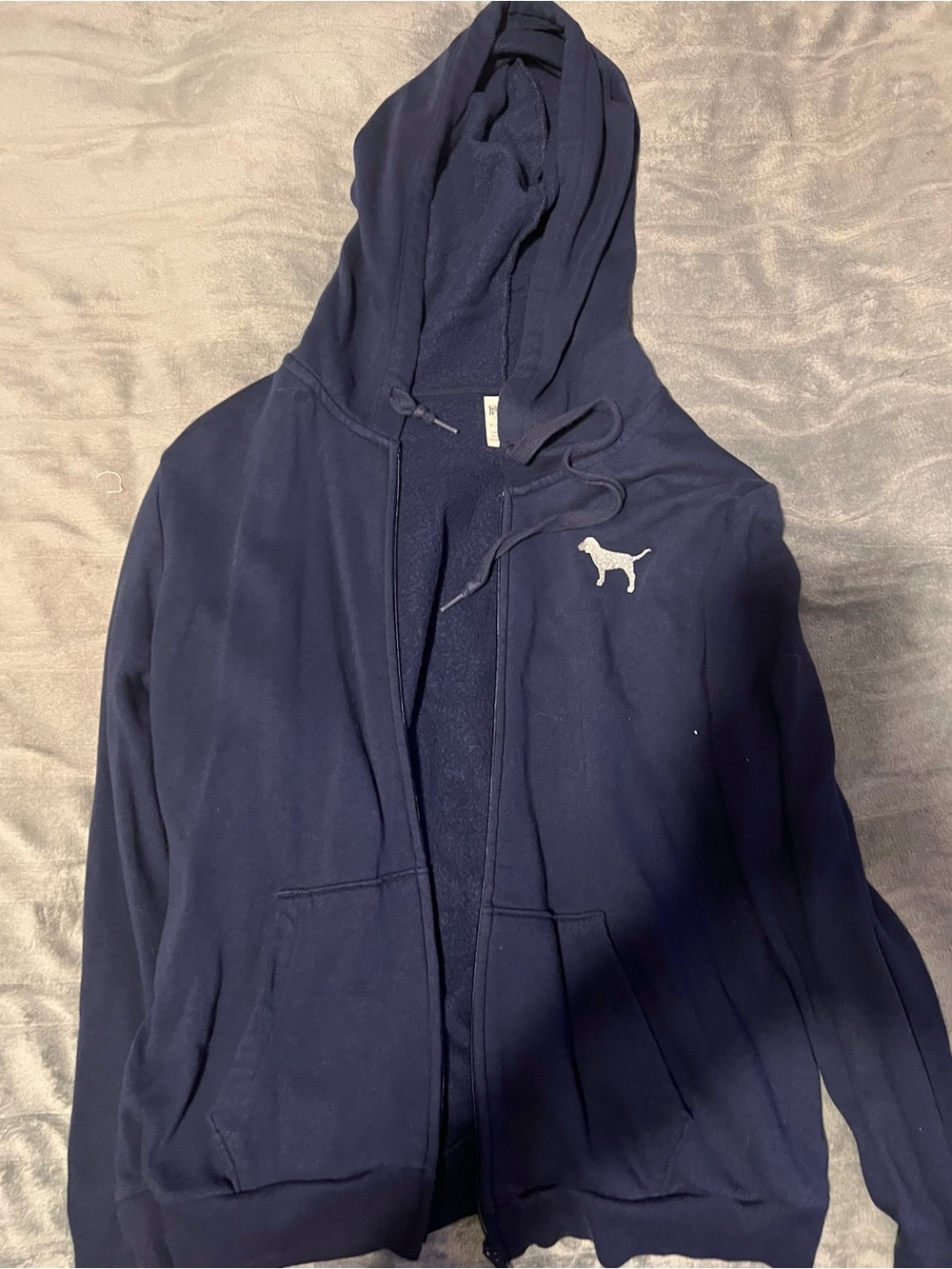 Navy Zip-Up Hoodie with Dog Logo
